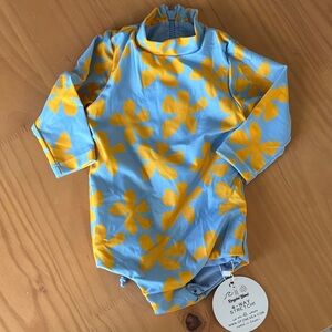 Of One Sea Blue and Yellow Floral Swim Rashguard